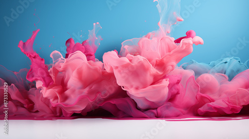 Pink Paint Drained Liquid Fluid on Blue Background, Abstract Image, Texture, Pattern Background, Wallpaper, Background, Cell Phone Cover and Screen, Smartphone, Computer, Laptop, 9:16 and 16:9 Format 