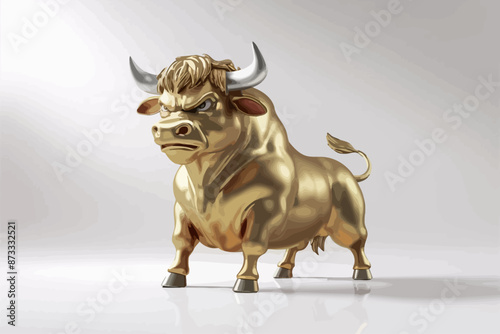 Gold Bull realistic 3d cartoon style. Golden metallic Bull isolated on white background.
