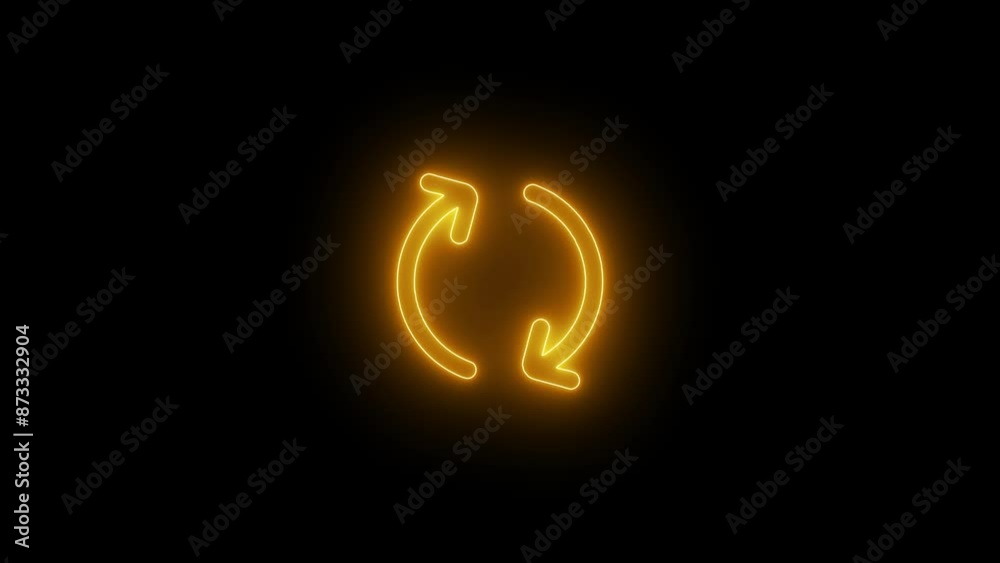Neon arrow loading icon animation. Neon arrow sign rotation on black background Neon arrow loading icon animation. Neon arrow sign rotation on black background