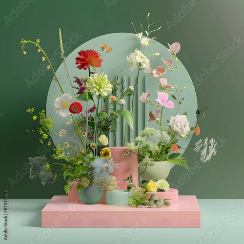 Amidst a tranquil garden, a symphony of tulips dances in the gentle breeze, their vibrant hues of pink, purple, red, and white painting a picturesque scene of springtime bliss.