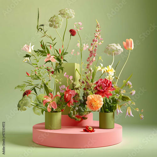 Amidst a tranquil garden, a symphony of tulips dances in the gentle breeze, their vibrant hues of pink, purple, red, and white painting a picturesque scene of springtime bliss.