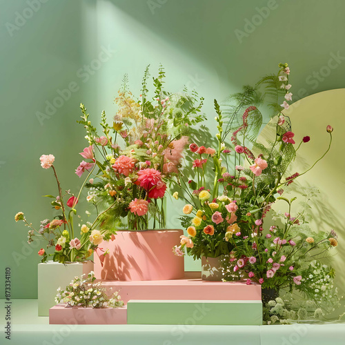 Amidst a tranquil garden, a symphony of tulips dances in the gentle breeze, their vibrant hues of pink, purple, red, and white painting a picturesque scene of springtime bliss.