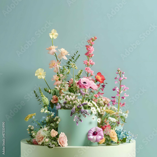 Amidst a tranquil garden, a symphony of tulips dances in the gentle breeze, their vibrant hues of pink, purple, red, and white painting a picturesque scene of springtime bliss.