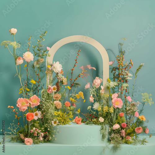 Amidst a tranquil garden, a symphony of tulips dances in the gentle breeze, their vibrant hues of pink, purple, red, and white painting a picturesque scene of springtime bliss.