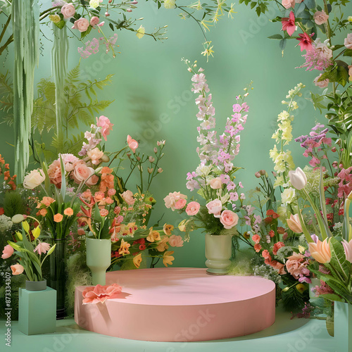 Amidst a tranquil garden, a symphony of tulips dances in the gentle breeze, their vibrant hues of pink, purple, red, and white painting a picturesque scene of springtime bliss.