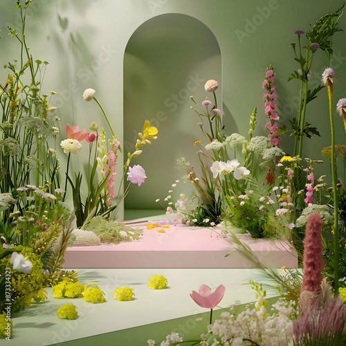 Amidst a tranquil garden, a symphony of tulips dances in the gentle breeze, their vibrant hues of pink, purple, red, and white painting a picturesque scene of springtime bliss.