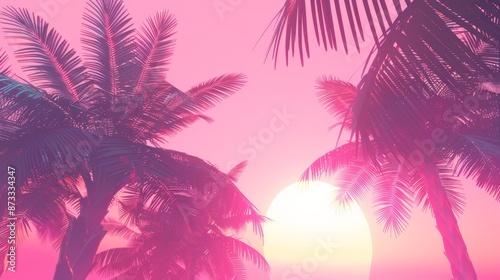 Tropical Sunset Paradise with Palm Silhouettes and Pink Skies