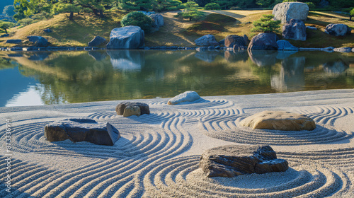 Wallpaper Mural Tranquil Zen Garden Featuring Meticulous Stone Placement and Raked Sand Torontodigital.ca