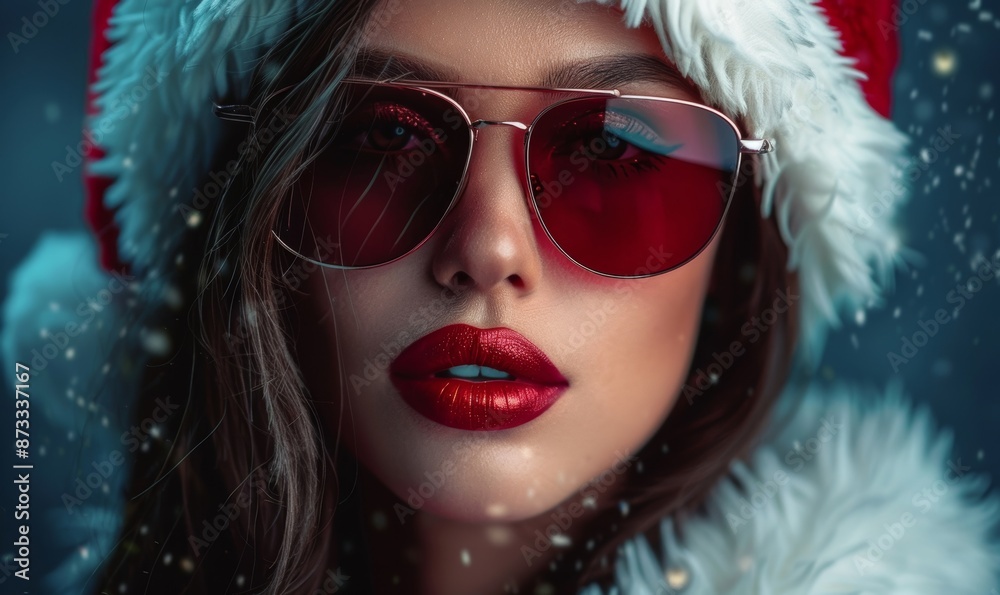 Female Santa Claus. Beautiful sexy girl wearing santa claus clothes and sunglasses, Generative AI Female Santa Claus. Beautiful sexy girl wearing santa claus clothes and sunglasses, Generative AI