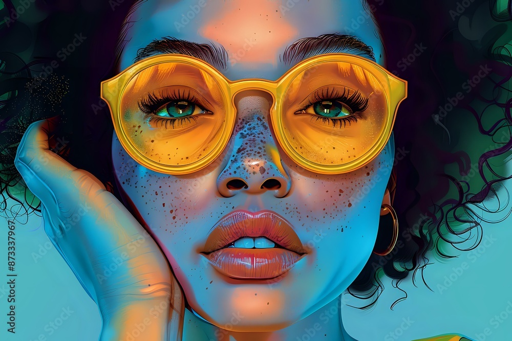 Obraz premium Modern Graphic Illustration of a Contented Woman