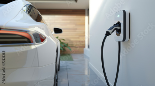 voiture électrique branchée à une borne en train de recharger à domicile photo