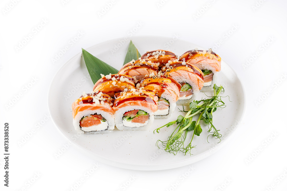 Sushi roll fried Philadelphia with salmon Sushi roll fried Philadelphia with salmon
