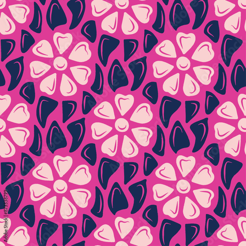 Trendy floral seamless pattern collection. Set of vintage 70s style flower background illustration. Colorful pastel color groovy artwork bundle, y2k nature backgrounds with spring plants