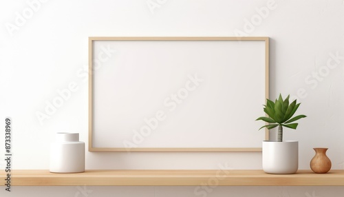 Mock up poster frame in interior background. 3d render illustration