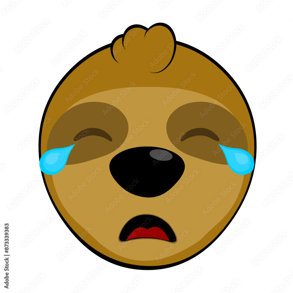 vector illustration face bear sloth character animal cartoon, crying with tears falling from his eyes vector illustration face bear sloth character animal cartoon, crying with tears falling from his eyes