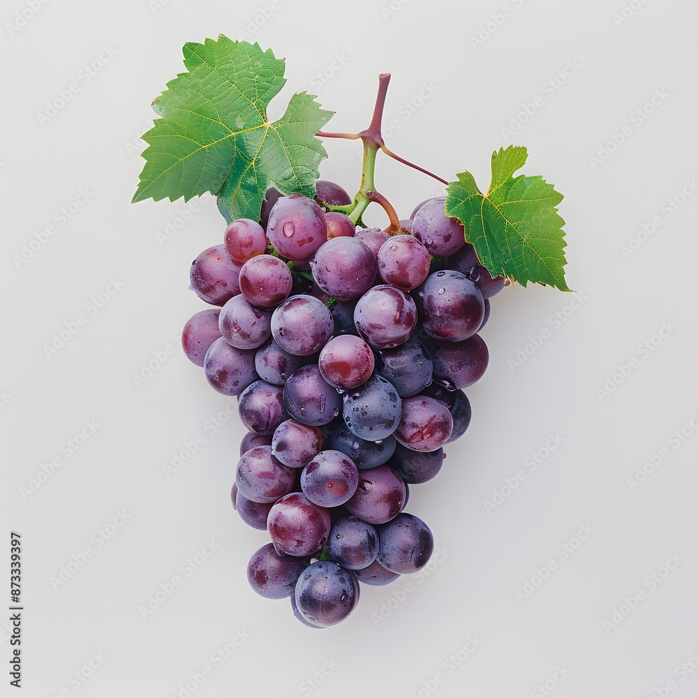 Fototapeta premium Vibrant Purple Grapes Closeup on White Background