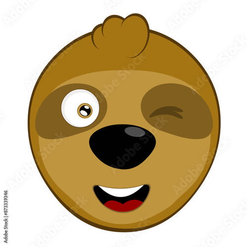vector illustration face bear sloth character animal cartoon, with a happy expression and winking eye