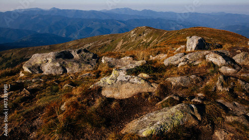 Brebeneskul mountain peak in early morning time , Carpathian mountains, Ukraine photo