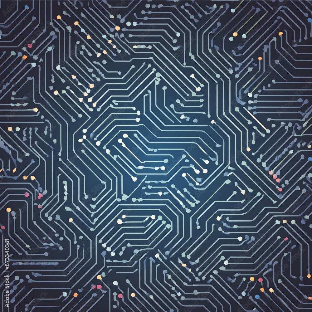 A black square contrasts the azure circuit board. The parallel lines and engineering font highlight the blue square in the center, symbolizing technology and innovation A black square contrasts the azure circuit board. The parallel lines and engineering font highlight the blue square in the center, symbolizing technology and innovation