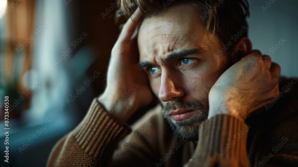 Caucasian handsome man In Anxiety Caucasian handsome man In Anxiety