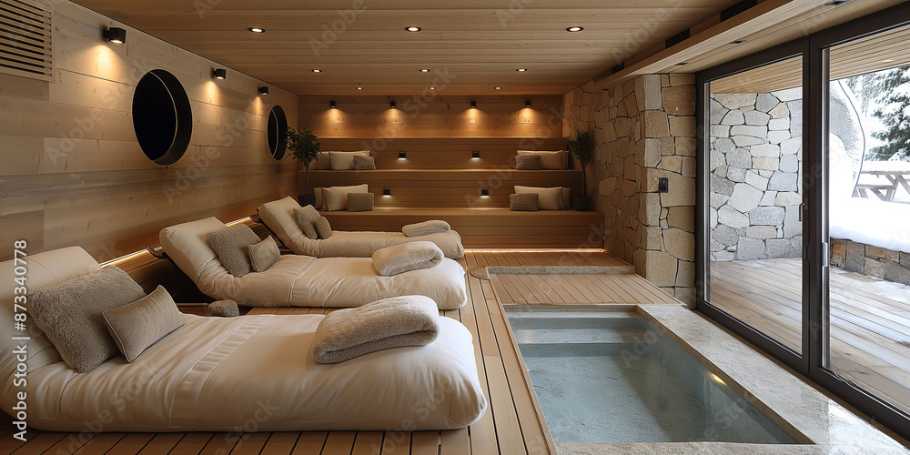 Luxurious hotel rooms, luxurious spa treatments and modern interior design with plunge pools, large windows and beautiful wooden floors. Luxurious hotel rooms, luxurious spa treatments and modern interior design with plunge pools, large windows and beautiful wooden floors.
