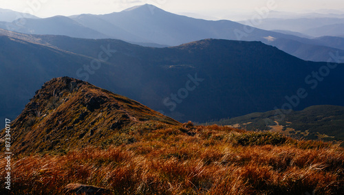 Brebeneskul mountain peak in early morning time , Carpathian mountains, Ukraine photo