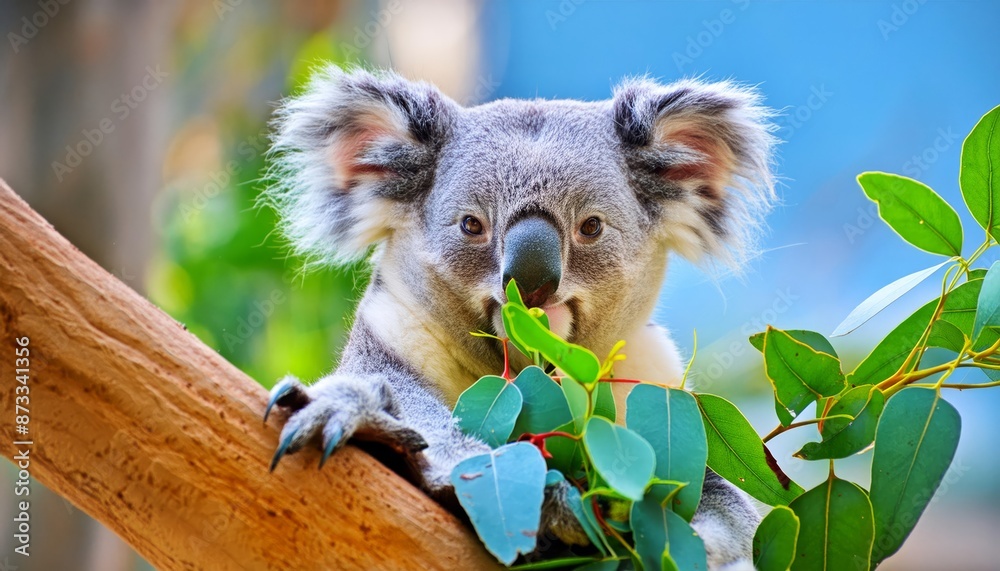Fototapeta premium Koala Bear Sit On The Branch of the tree and eat leaves , generated by AI. High quality photo