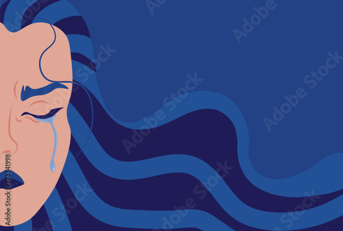 Sad women's face, Unhappy girl. Sad lonely woman in depression. Crying woman. Depressed person. Woman under stress concept.