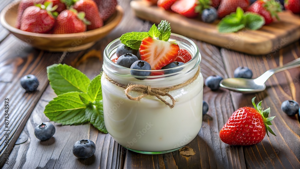 yogurt with strawberries and blueberries