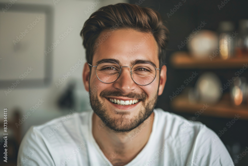Caucasian handsome man smiling, eye glasses Caucasian handsome man smiling, eye glasses