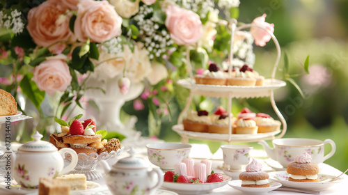 Wallpaper Mural Beautifully Decorated High Tea Table with Fresh Pastries Flowers Torontodigital.ca