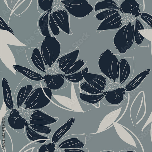 Trendy floral seamless pattern collection. Set of vintage 70s style flower background illustration. Colorful pastel color groovy artwork bundle, y2k nature backgrounds with spring plants