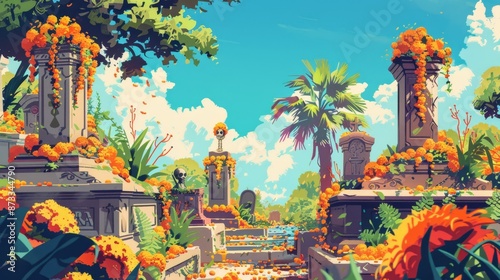 Vibrant Tropical Paradise with Lush Florals and Exotic Palms