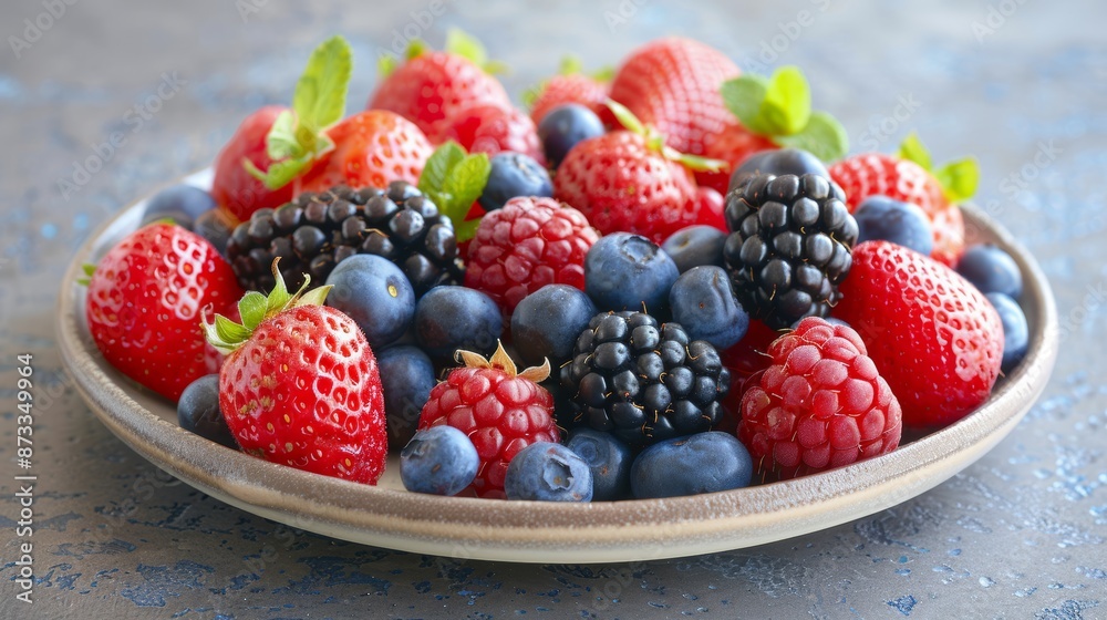A plate of fresh berries, showcasing their natural sweetness and delicate flavors, perfect for a light and healthy dessert. A plate of fresh berries, showcasing their natural sweetness and delicate flavors, perfect for a light and healthy dessert.