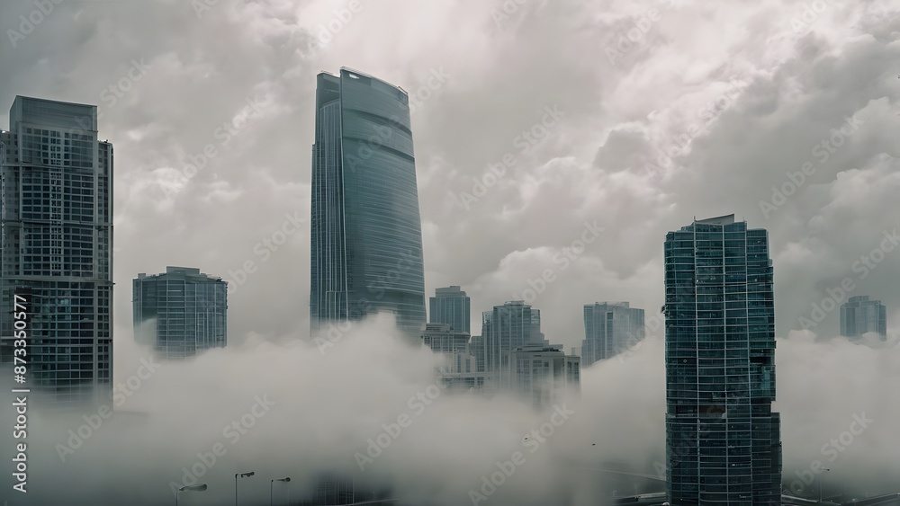 Fototapeta premium Skyscrapers in clouds with highways