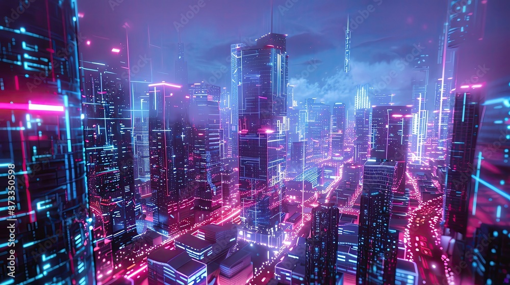 Futuristic neon cityscape with glowing skyscrapers and advanced technology, illustrating a vibrant sci-fi urban environment. Futuristic neon cityscape with glowing skyscrapers and advanced technology, illustrating a vibrant sci-fi urban environment.