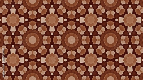 Abstract motion background wallpaper in sepia brown tones with a hypnotic geometric kaleidoscope pattern that moves at a relaxing pace