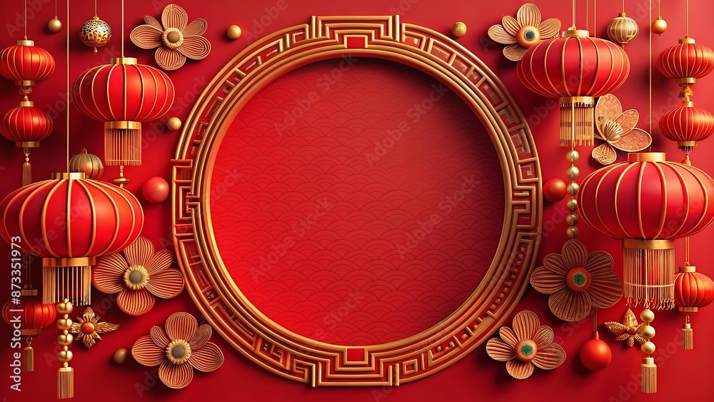 Chinese New Year on Red Background with Space for Message. 3d rendering Chinese New Year on Red Background with Space for Message. 3d rendering