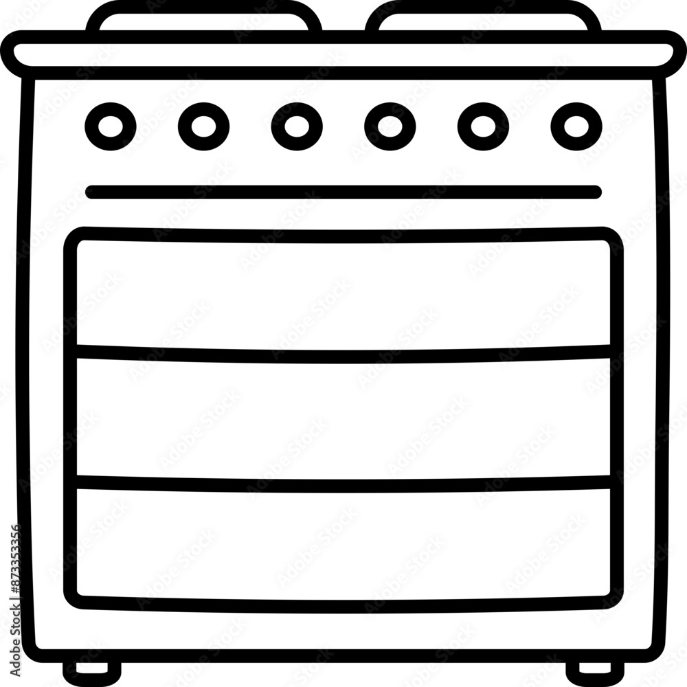 Black line preppy doodle of stove, oven. Vector monochrome illustration, editable stroke