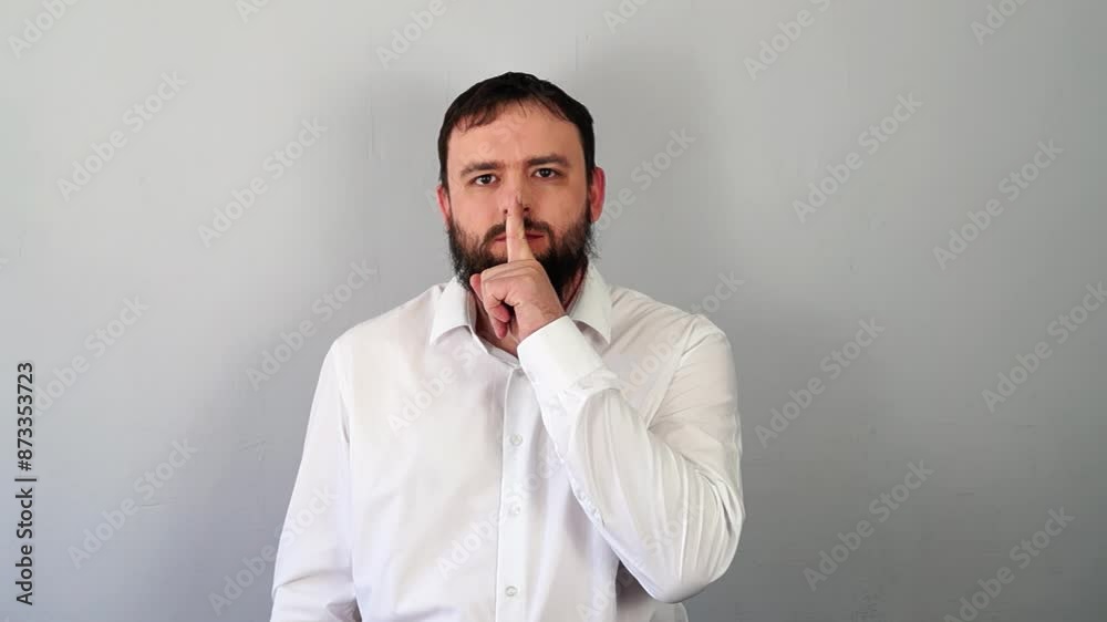 Man Signaling to Be Quiet with Finger to Lips And Stop Talking. Silence gesture Man Signaling to Be Quiet with Finger to Lips And Stop Talking. Silence gesture