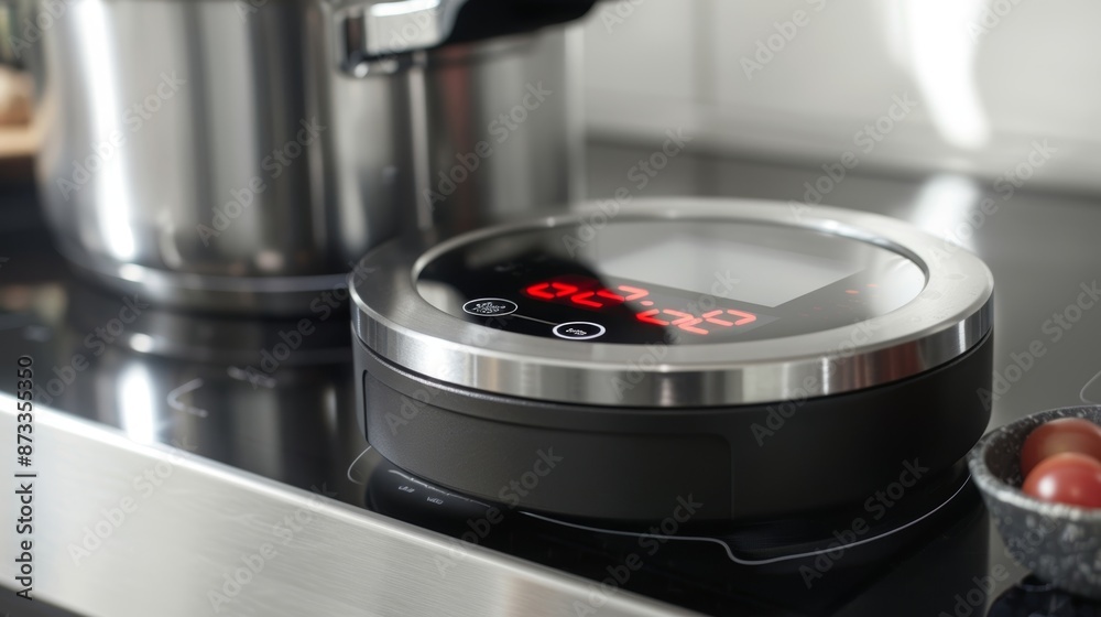 The digital readout on a compact sous vide water bath displaying the temperature in both Celsius and Fahrenheit for ultimate versatility in cooking options. The digital readout on a compact sous vide water bath displaying the temperature in both Celsius and Fahrenheit for ultimate versatility in cooking options.