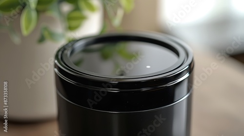 The lid of a smart mug displaying the sleek design and easytouse touchpad technology that sets it apart from regular mugs. photo