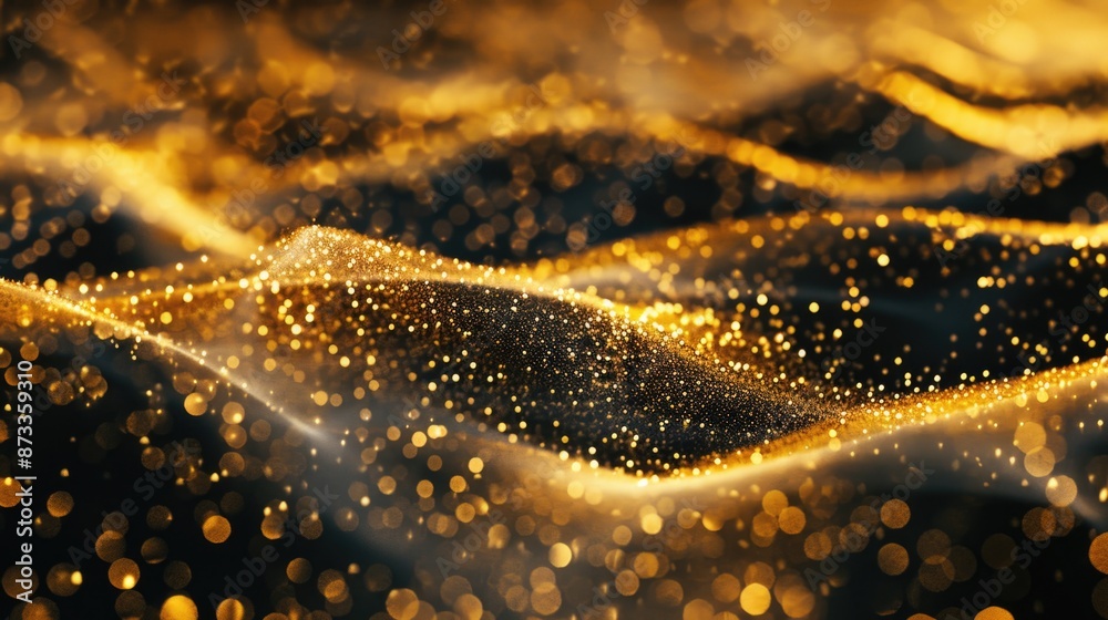A gold and black wave with a lot of sparkles A gold and black wave with a lot of sparkles