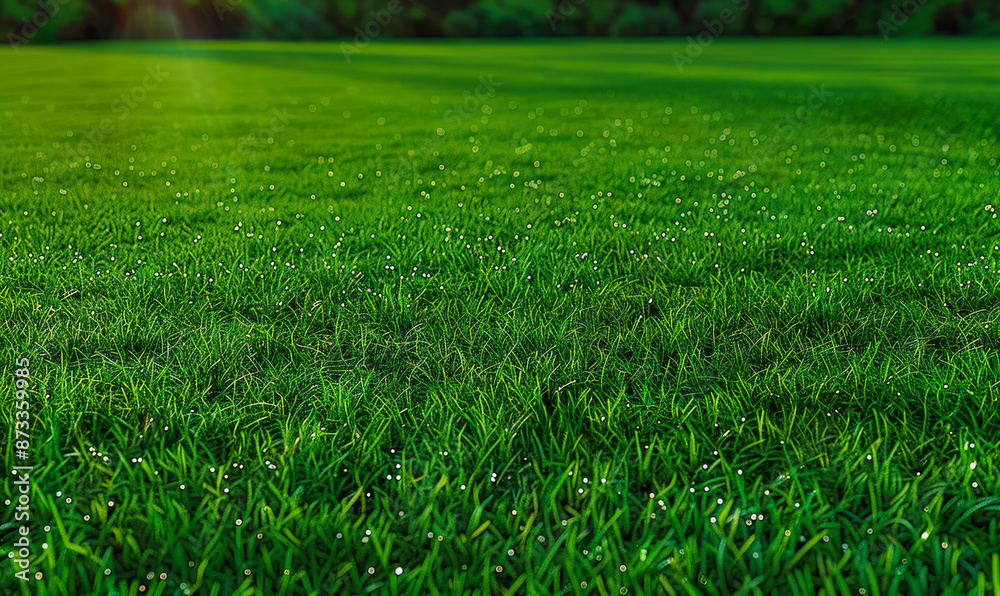 Obraz premium Lush Green Sports Field with Perfectly Manicured Grass Texture Background for Garden Lawn or Football Pitch Wallpaper Concept