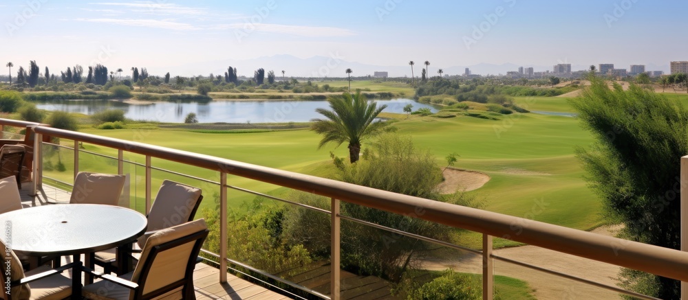 Fototapeta premium Balcony View of a Lush Golf Course