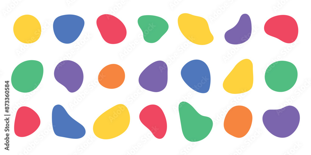 Liquid round deformed elements. Organic blob shapes. Abstract irregular forms. Set of isolated multi-colored vector elements on a white background. Liquid round deformed elements. Organic blob shapes. Abstract irregular forms. Set of isolated multi-colored vector elements on a white background.