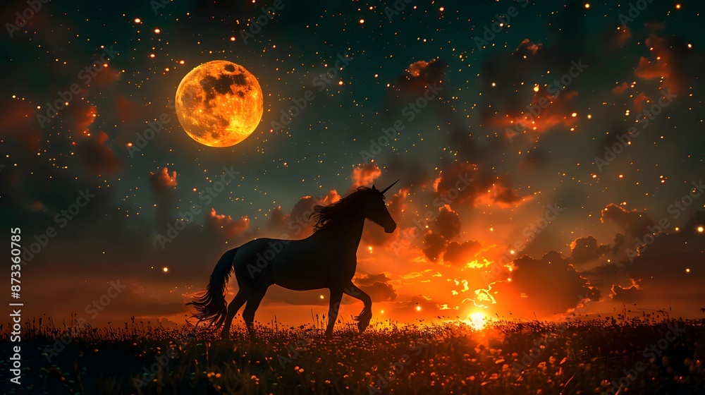 Unicorn rearing against a starry night sky. Unicorn rearing against a starry night sky.