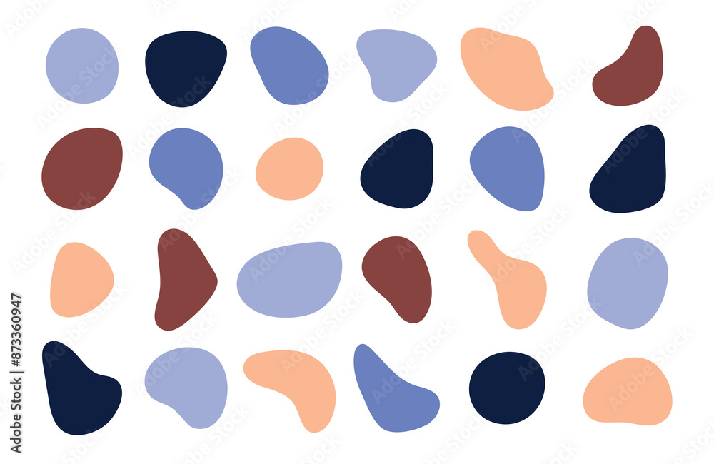 Liquid round deformed elements. Organic blob shapes. Abstract irregular forms. Set of isolated multi-colored vector elements on a white background. Liquid round deformed elements. Organic blob shapes. Abstract irregular forms. Set of isolated multi-colored vector elements on a white background.