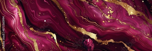 Abstract bordo and gold marble texture with fluid patterns and metallic accents, creating a rich design.