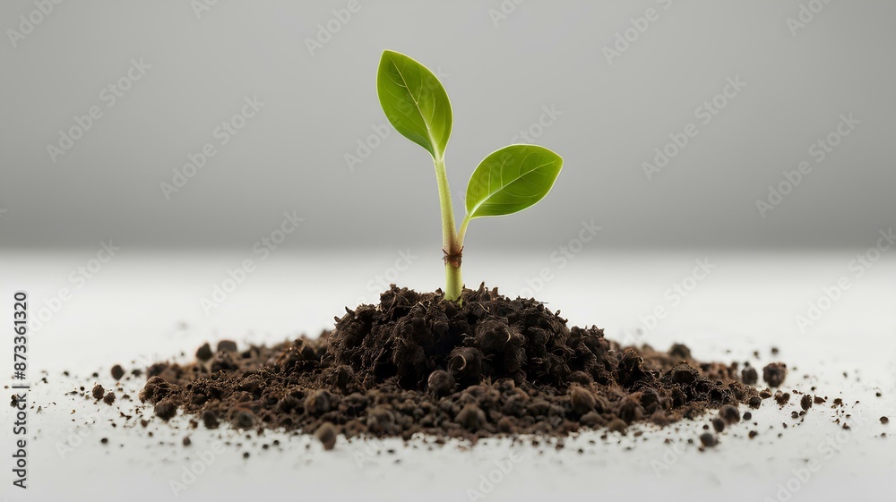Young sprouting plant growing from the ground isolated on white and black background.